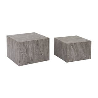 Lot De 2 Tables Basses Effet Marbre Gris Paros.  L 58 X L 58 X H 40cm / L 50 X L 50 X H 33cm