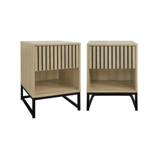 Lot De 2 Tables De Chevet Style Contemporain Avec 1 Tiroir Effet Bois Rainuré (système D'ouverture