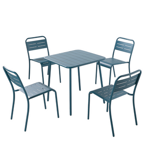 Ensemble Table + Chaise En Acier Bleu 4 Places Bergame