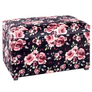 Coffre De Rangement "motif Fleurs" 65cm Noir et Rose