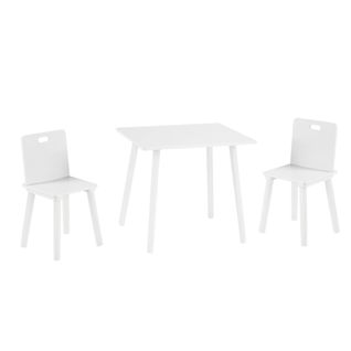 Ensemble De Sièges - 2 Chaises + Table Pour Enfant - En Bois Laqué Blanc