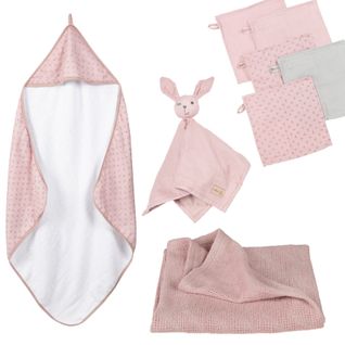 Linge De Bain Pour Bébé En Coton Bio Rose Et Gris Argenté - Lil Planet