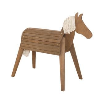 Cheval En Bois Massif Pour Enfants Avec Crinière Et Queue - Teck