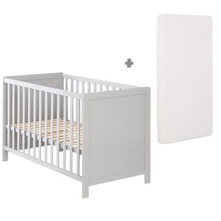 Lit Bébé 2en1 Indépendant Et Cododo 60x120 + Matelas - Hauteur Réglable - Bois Laqué Gris