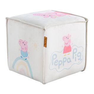 Pouf Bébé En Forme De Cube Peppa Pig - Tabouret Enfant En Velours Doux - Beige - Motif Cochon