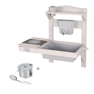 Mini Cuisine De Jeu Enfant à Suspendre - En Bois Massif Pour Extérieur Avec Accessoires - Gris