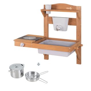 Mini Cuisine De Jeu Enfant à Suspendre - En Bois Massif Pour Extérieur Avec Accessoires - Teck