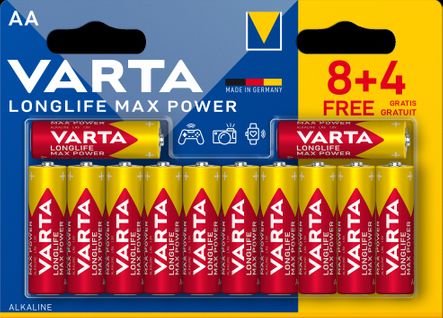 Piles alcalines VARTA Longlife Max Power AA 8+4