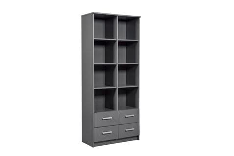 Commode Elenzio Décor Gris Graphite 4 Tiroirs + 8 Niches