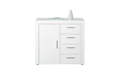 Buffet Commode Corbet Rangement 4 Tiroirs Et 1 Porte Blanc