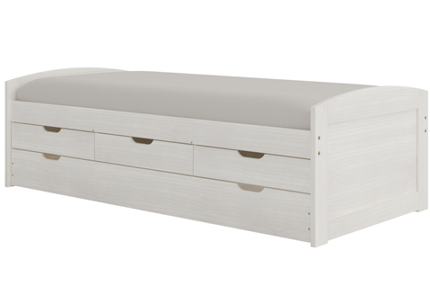 Lit Gigogne ULLI 90x200cm 2 couchages 3 tiroirs en Bois Massif Blanc Sommier inclus