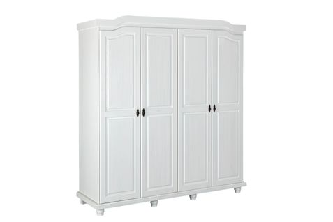 Armoire ISNY Fonctionnelle 4 Portes 4 Niches et 2 Penderies en Bois Massif Blanc FSC