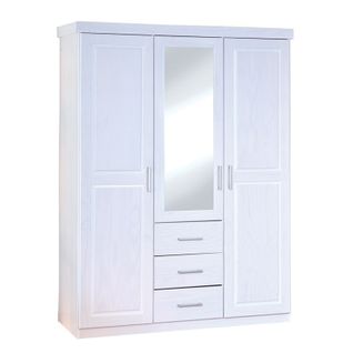 Armoire Geraldo Fonctionnelle 3 Portes  - Bois Massif - Blanc