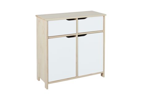 Buffet 2 tiroirs 2 portes GUDJAM FSC en Bois Massif et MDF Blanc