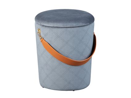 Pouf Coffre avec Sangle NEVIS Motif Losange Camel et Velours Gris