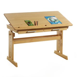 Bureau Enfant Olivia En Pin Massif Réglable En Hauteur Plateau Inclinable Couleur Hêtre