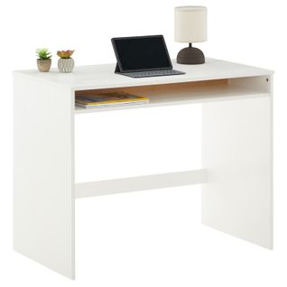 Bureau Alice Avec 1 Niche, En Pin Massif Lasuré Blanc