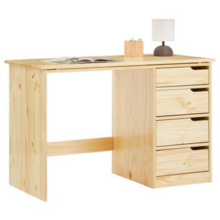 Bureau Enfant Emma, En Pin Massif, 4 Tiroirs Et Plateau Inclinable, Naturel