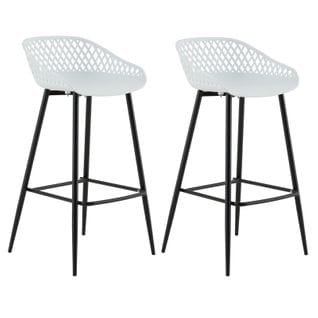 Lot De 2 Tabourets De Bar Irek, En Plastique Blanc Et Pieds En Métal Noir