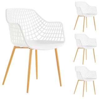 Lot De 4 Chaises Lucia, En Plastique Blanc Et Pieds En Métal Décor Chêne Sonoma