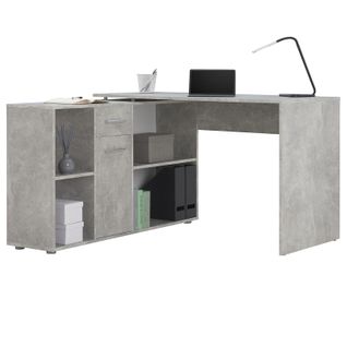 Bureau D'angle Carmen Avec Meuble De Rangement, Décor Béton