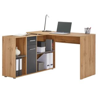 Bureau D'angle Carmen Avec Meuble De Rangement, Décor Chêne Sauvage Et Béton Foncé