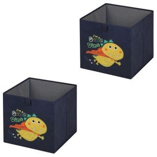 Lot De 2 Boîtes De Rangement Dino, En Tissu Bleu Foncé