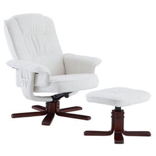 Fauteuil De Relaxation Avec Repose-pieds Charly, En Tissu Bouclette Coloris Blanc