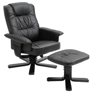 Fauteuil De Relaxation Avec Repose-pieds Charly, En Synthétique Noir Et Pieds Laqué Noir