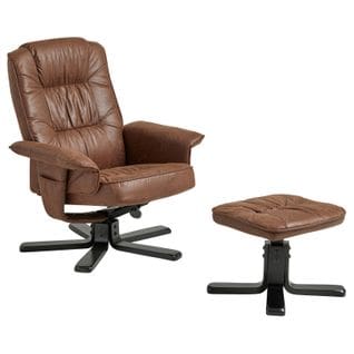 Fauteuil De Relaxation Avec Repose-pieds Charly, En Tissu Brun Et Pieds Noir