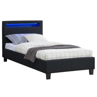 Lit LED Simple Molina 90x190 Cm, Avec Sommier, Revêtement Tissu Noir