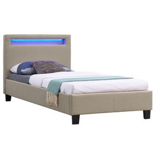 Lit LED Simple Molina 90x190 Cm, Avec Sommier, Revêtement Tissu Beige