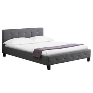 Lit Double Josy, 140 X 190 Cm, Capitonné Avec Sommier, Revêtement Synthétique Gris