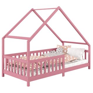 Lit Cabane  Asymétrique Cora 90 X 200 Cm En Pin Massif Lasuré Rose