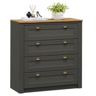 Commode Bolton Avec 4 Tiroirs, En Pin Massif Lasuré Gris Anthracite Et Brun