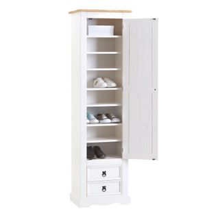 Armoire Tequila Avec 1 Porte Et 2 Tiroirs, En Pin Massif Lasuré Blanc Et Brun