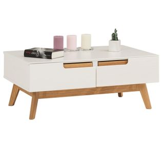 Table Basse Tibor, 2 Tiroirs Et 2 Niches, Lasuré Blanc