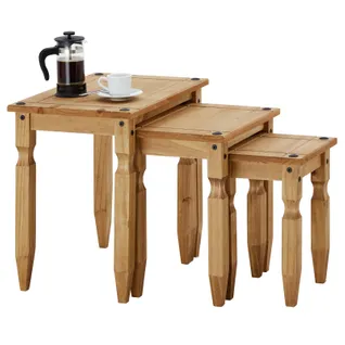 Lot De 3 Tables Gigognes Salsa Style Mexicain, En Pin Massif