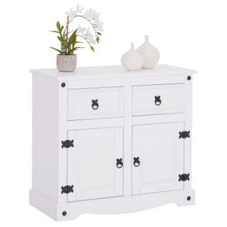 Buffet Rural Avec 2 Tiroirs Et 2 Portes, Style Mexicain En Pin Massif Blanc