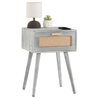 Table De Chevet Kiran 1 Tiroir, En Bois Gris Et Lin