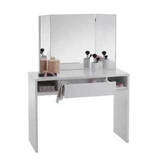 Coiffeuse 1 Tiroir 2 Niches Avec Miroir 3 Pans