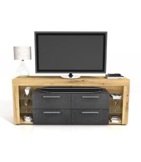 Meuble TV 4 Tiroirs 6 Niches Effet Bois Et Gris - L180cm