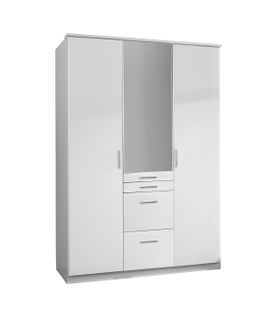 Armoire 3 Portes Dont 1 Miroir, 4 Tiroirs - L135 Cm