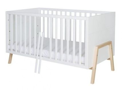 Lit Bébé 70x140 Cm Hêtre Massif Clair Et Blanc Holly Nature L 150 X H 86 X P 77 Cm