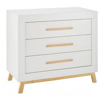 Commode Avec Plan à Langer 3 Tiroirs Bois Blanc Et Pieds Hêtre Miami L 109 X H 101 X P 72 Cm