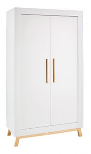 Armoire Bébé 2 Portes Bois Blanc Et Pieds Hêtre Clair Miami L 108 X H 195 X P 53 Cm