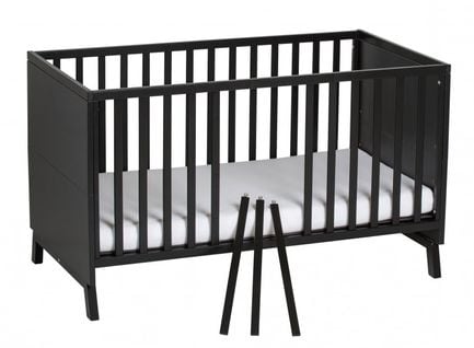 Lit Bébé 70x140 Cm Bois Noir Et Pieds Hêtre Massif Miami L 144 X H 86 X P 77 Cm