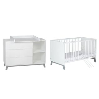 Lit Évolutif 70x140 Et Commode Avec Plan À Langer Mae - Blanc Et Gris