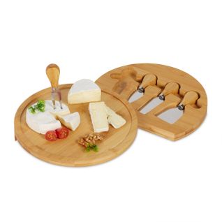 Plateau Fromage Bambou et Lot 4 Couverts 25x25x4