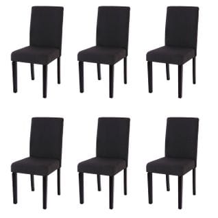 Lot De 6 Chaises De Séjour Littau ~ Tissu Noir, Pieds Foncés